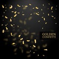 Golden Confetti. Gold glitter effect. Design element. Vector illustration on Black Background. Royalty Free Stock Photo