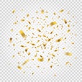 Golden confetti. Gold tinsel explosion and foil ribbons, realistic yellow glitter serpentine. Carnival and grand opening Royalty Free Stock Photo