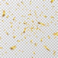Golden confetti. Gold yellow ribbons flying down isolated. Wedding party background Royalty Free Stock Photo