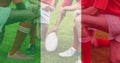 Golden confetti and italy waving flag against group of male rugby players on a sports field Royalty Free Stock Photo