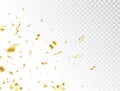 Golden confetti splash on transparent background. Falling shiny gold confetti frame. Bright festive tinsel. Party Royalty Free Stock Photo