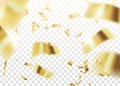 Golden Confetti. Tinsel. Vector Festive Illustration of Falling Shiny Confetti Glitters Isolated on Transparent Royalty Free Stock Photo