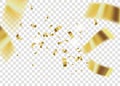 Golden Confetti. Tinsel. Vector Festive Illustration of Falling Shiny Confetti Glitters Isolated on Transparent Royalty Free Stock Photo