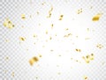 Golden confetti on transparent background. Luxury gold confetti border. Bright festive tinsel. Celebration party