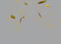 Golden Confetti. Vector Festive Illustration of Falling Shiny Confetti Isolated on Transparent Checkered Background. Holiday Decor Royalty Free Stock Photo