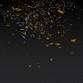 Golden Confetti. Vector Festive Illustration of Falling Shiny Confetti Isolated on Transparent Checkered Background. Holiday Decor Royalty Free Stock Photo