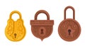 Golden and Copper Padlock with Keyhole as Security Mechanism Vector Set