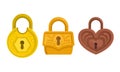 Golden and Copper Padlock with Keyhole as Security Mechanism Vector Set