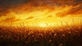 Golden Cornfield Sunset Landscape Royalty Free Stock Photo