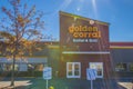 Golden Corral Restaurant entrance and sun beams