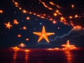 Golden Cosmic Brilliance: Captivating Orange Neon Star in a Stellar Ballet