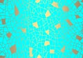 Golden cracked texture on turquoise background. Kintsugi Japanese art style. Upcycling eco trend. Seamless pattern