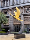 The Golden Crane statue at Parkview Square in Singapore.