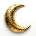 Golden crescent moon with craters isolated on a white background Royalty Free Stock Photo