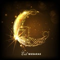 Golden crescent moon for Eid Mubarak celebration. Royalty Free Stock Photo