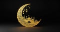 Golden Crescent Moon with Mosque Silhouette Royalty Free Stock Photo