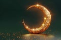 Golden crescent moon shines in 3D Ramadan Kareem design