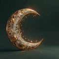 Golden crescent moon shines in 3D Ramadan Kareem design