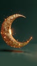 Golden crescent moon shines in 3D Ramadan Kareem design