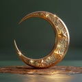 Golden crescent moon shines in 3D Ramadan Kareem design