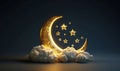 Golden crescent moon with stars and clouds on dark night sky background Royalty Free Stock Photo