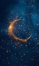 Golden crescent moon with stars and clouds on dark night sky background Royalty Free Stock Photo