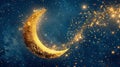 Golden crescent moon with stars and clouds on dark night sky background Royalty Free Stock Photo