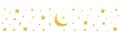 Golden crescent and star symbol on white background. Ramadan Kareem long greeting banner. Eid Mubarak greeting card. Luxury gold