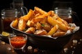Golden and crispy basket potatoes, accompanied by ketchup., generative IA Royalty Free Stock Photo