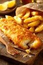 Crispy Fish and Chips Served on Newspaper Royalty Free Stock Photo