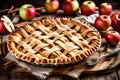 A golden, crispy, and mouthwatering apple pie, fresh out of the oven,