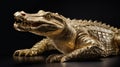 Golden crocodile isolated on black background, Studio shot, Crocodile