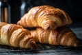 Golden Croissant Stack: Delectable, Buttery, Flaky Layers Cooling on Wire Rack