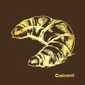 Golden Croissant. Vector sketches hand drawn illustration.