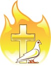 Golden cross on fire with dove near Royalty Free Stock Photo