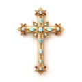 Golden cross with gemstones isolated on white created with Generative AI. Symbol of christianity. Royalty Free Stock Photo