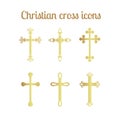 Golden cross icons set Royalty Free Stock Photo