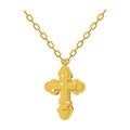 Golden cross necklace on chain of gold jewelry. crucifix Orthodox symbol of expensive jewelry. Christian and Catholic Accessory p Royalty Free Stock Photo