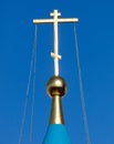 The golden cross on the Orthodox Temple against the blue sky Royalty Free Stock Photo