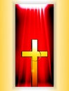 Golden Cross with ring over reb banner