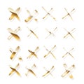 Golden crosses made of brush stroke isolated on white background. Vector design elements set.