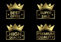 Set of golden labels, Golden crown award icon. Premium Quality, Best Offer, Super Sale, High Quality