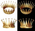 Golden crown in different angles. Isolated on a white and black background Royalty Free Stock Photo