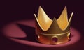 Golden crown with gems on a burgundy background. 3d rendering