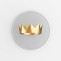 Golden crown icon. 3d rendering gray round key button, interface ui ux element Royalty Free Stock Photo