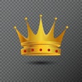 Golden crown icon with red stones. Vector illustration