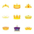 Golden crown icons set, cartoon style Royalty Free Stock Photo