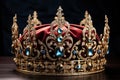 Golden crown inlaid with precious stones isolated on a black background. Royal decoration Royalty Free Stock Photo