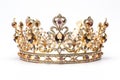 Golden crown inlaid with precious stones isolated on a white background. Royal decoration