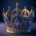 Golden crown isolated on Dark Blue Background, Editing , Project Asset, Royal Head Crown, King Queen Aesthetic Royalty Free Stock Photo